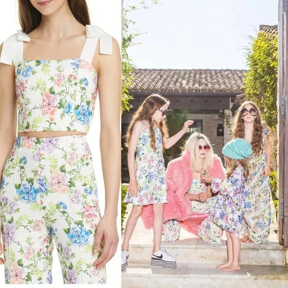 Alice + Olivia Nika crop top in gardenia ribbon ties XS - Picture 3 of 7